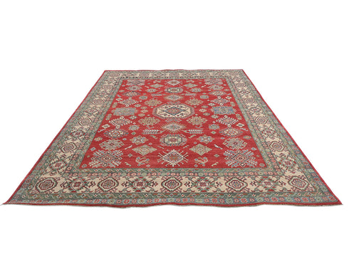 8x10 Red Kuba Afghan Hand Knotted Wool Area Rug